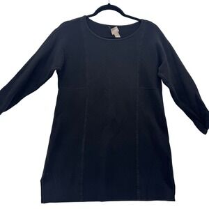 Chico's Women's 0‎ (S) Black Tunic Top Long Sleeve Cotton Blend Casual Dressy